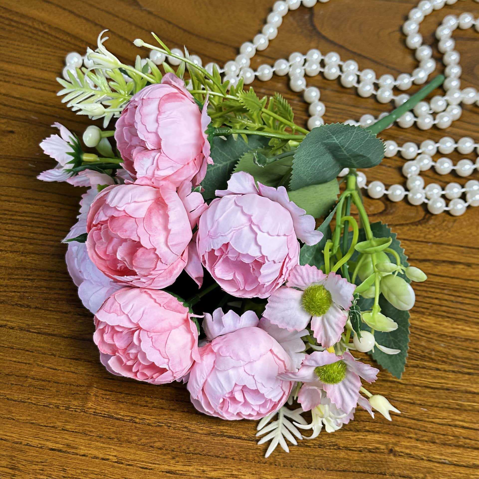 Simulación de 5 horquillas de peonía decoración del hogar decoración de la boda decoración de flores falsas hechas a mano rosas transfronterizas adornos al por mayor