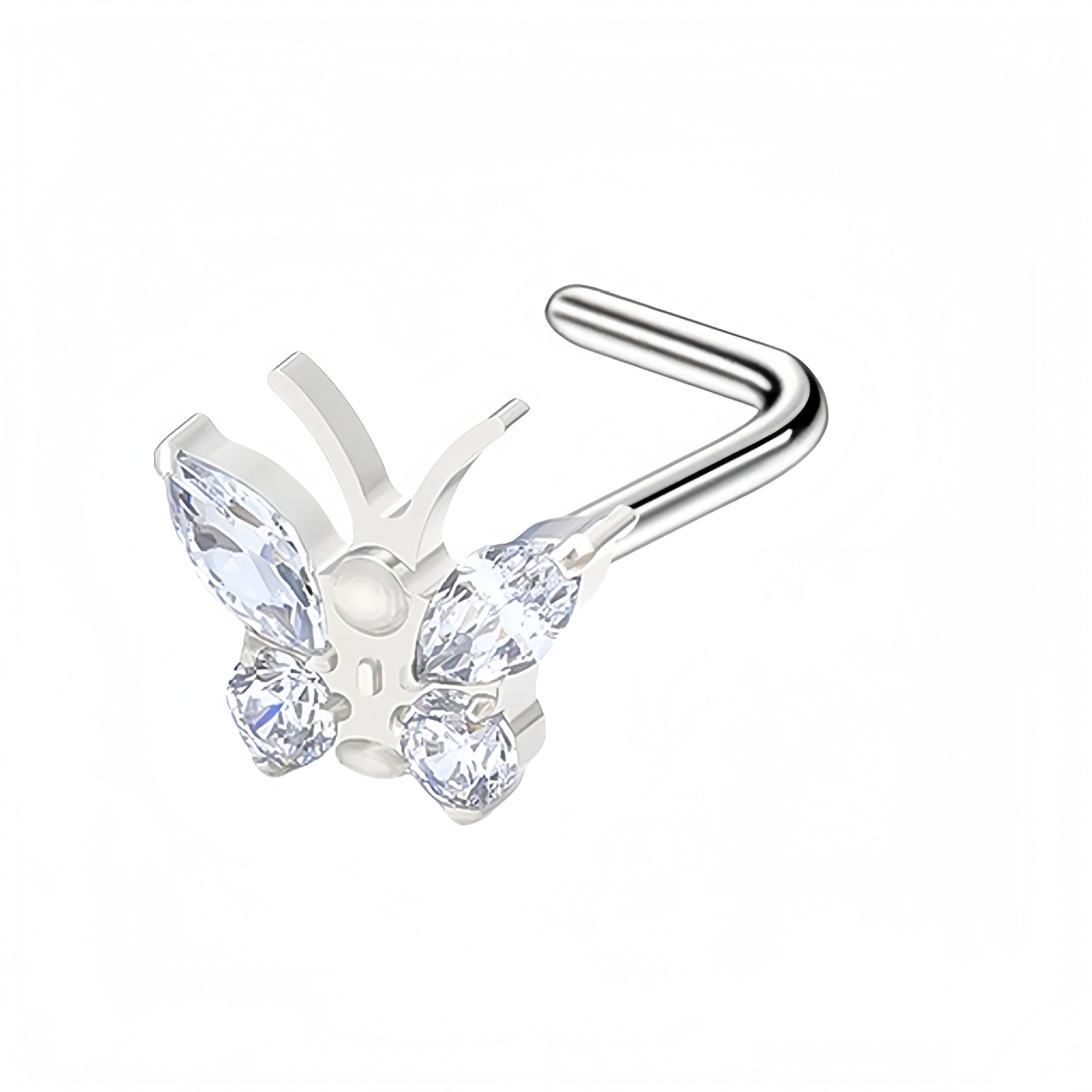 Nesepiercing i rustfritt stål med zirkon flere stiler_voghion.com