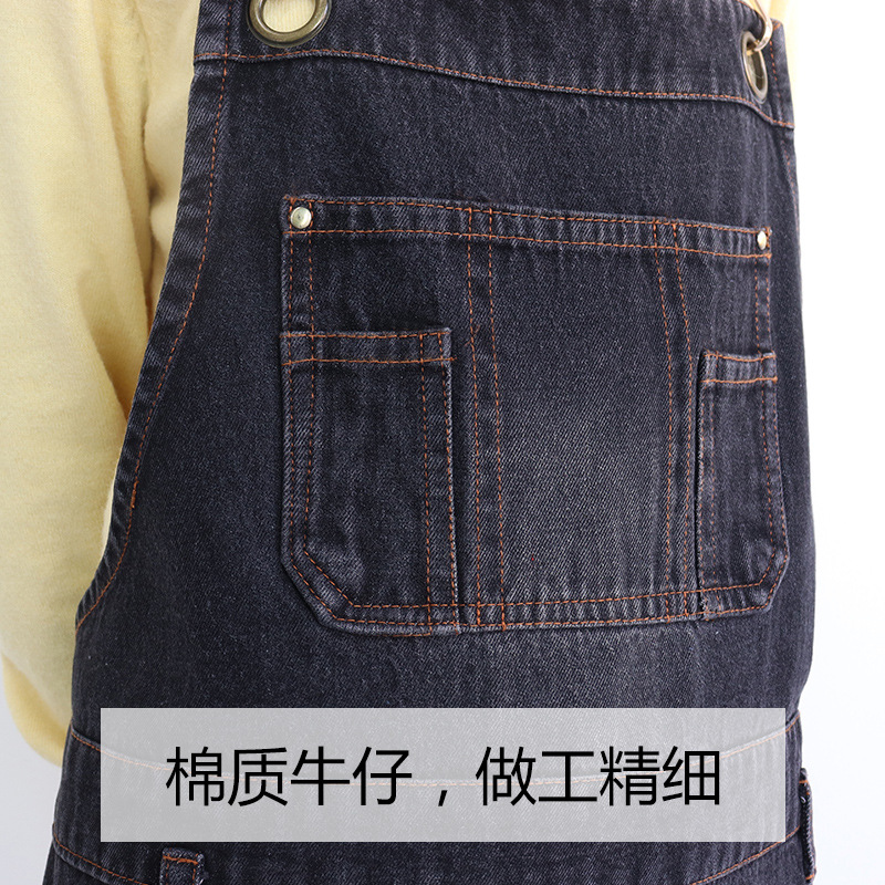 Cross-border coreano denim logotipo personalizado jardinería floral multi-bolsillo corte de pelo ropa de trabajo delantal personalizado al por mayor
