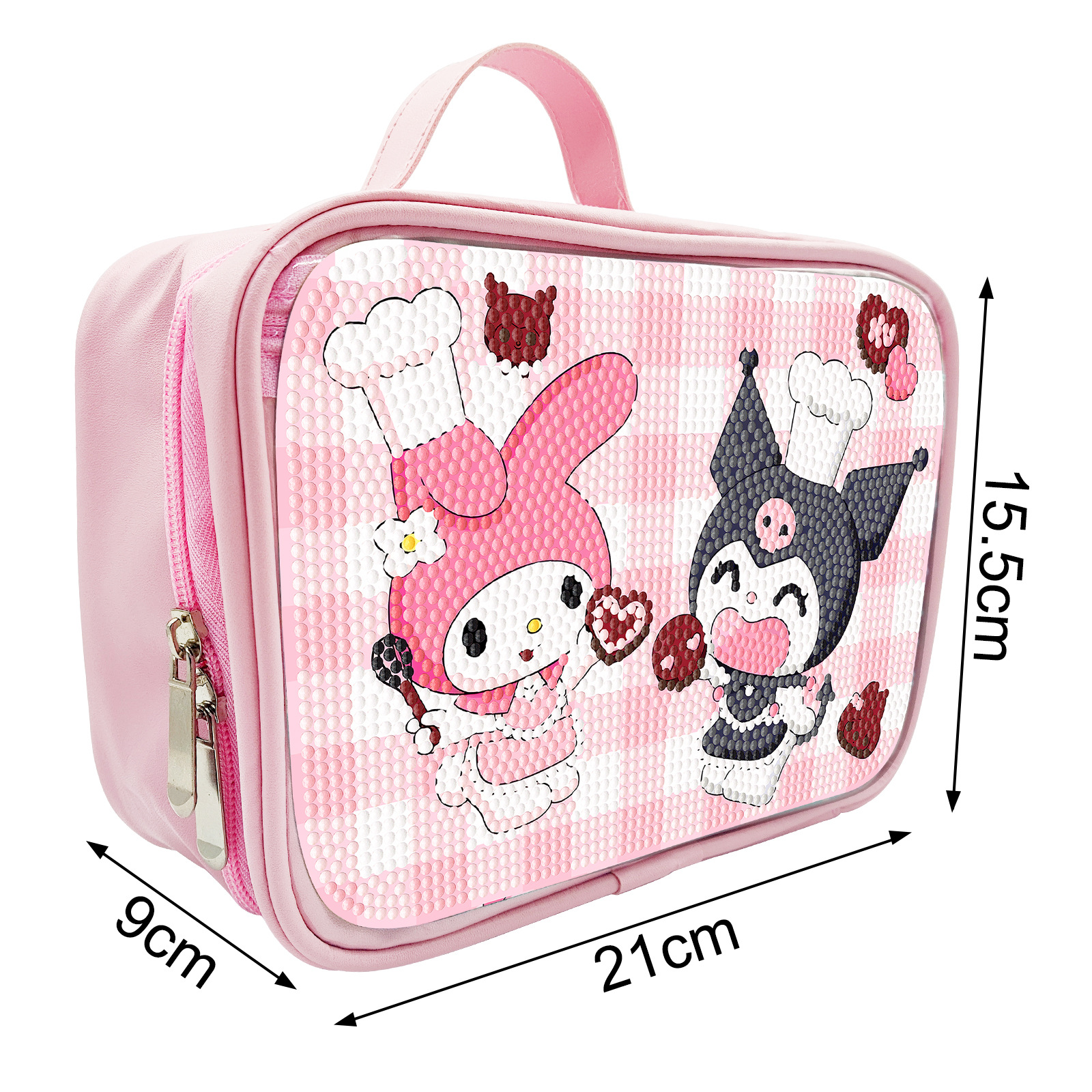 Diamante pintura alrededor de la bolsa de maquillaje hecha a mano bolsas de maquillaje DIY dibujos animados rosa comercio exterior venta al por mayor