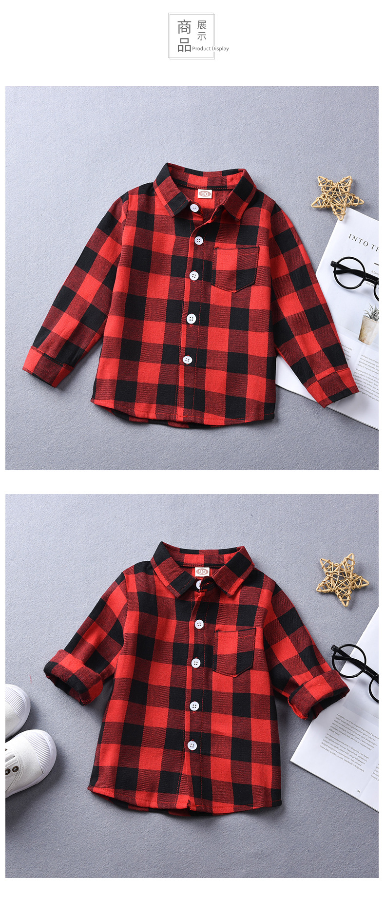 2021 Autumn New Boys' Plaid Shirt Casual Top Letter Printed Children's Handsome Shirt Boys' Clothing display picture 2