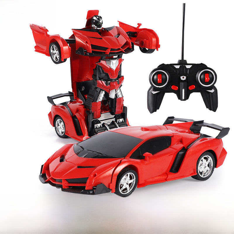 One-key Deformation Remote Control Car Rc Children Racing Model Police...