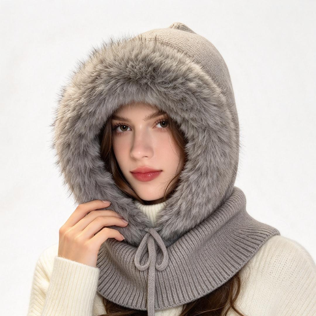 Balaclava Hat with Integrated Neck Warmer, Thickened Warm Hat, Winter Women's Windproof and Cold-Proof One-Piece Hat, Knitted Hat