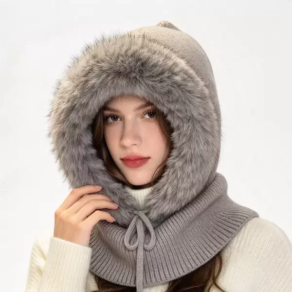 Balaclava Hat with Integrated Neck Warmer, Thickened Warm Hat, Winter Women's Windproof and Cold-Proof One-Piece Hat, Knitted Hat