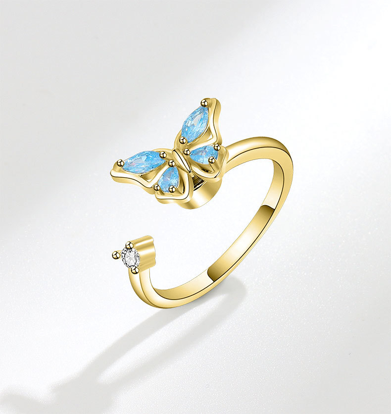 Elegant Simple Style Butterfly Copper Plating Zircon Anxiety Ring 1 Piece display picture 7