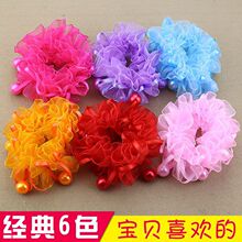 新年儿童头花发圈小女孩扎头发橡皮筋不伤发花朵表演出盘发圈饰品