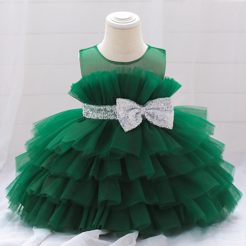  New European and American Girls' Formal Dress with Cute Bow Ties, Net Fabric, Puffed Skirt Summer Baby Girls' Formal Dress