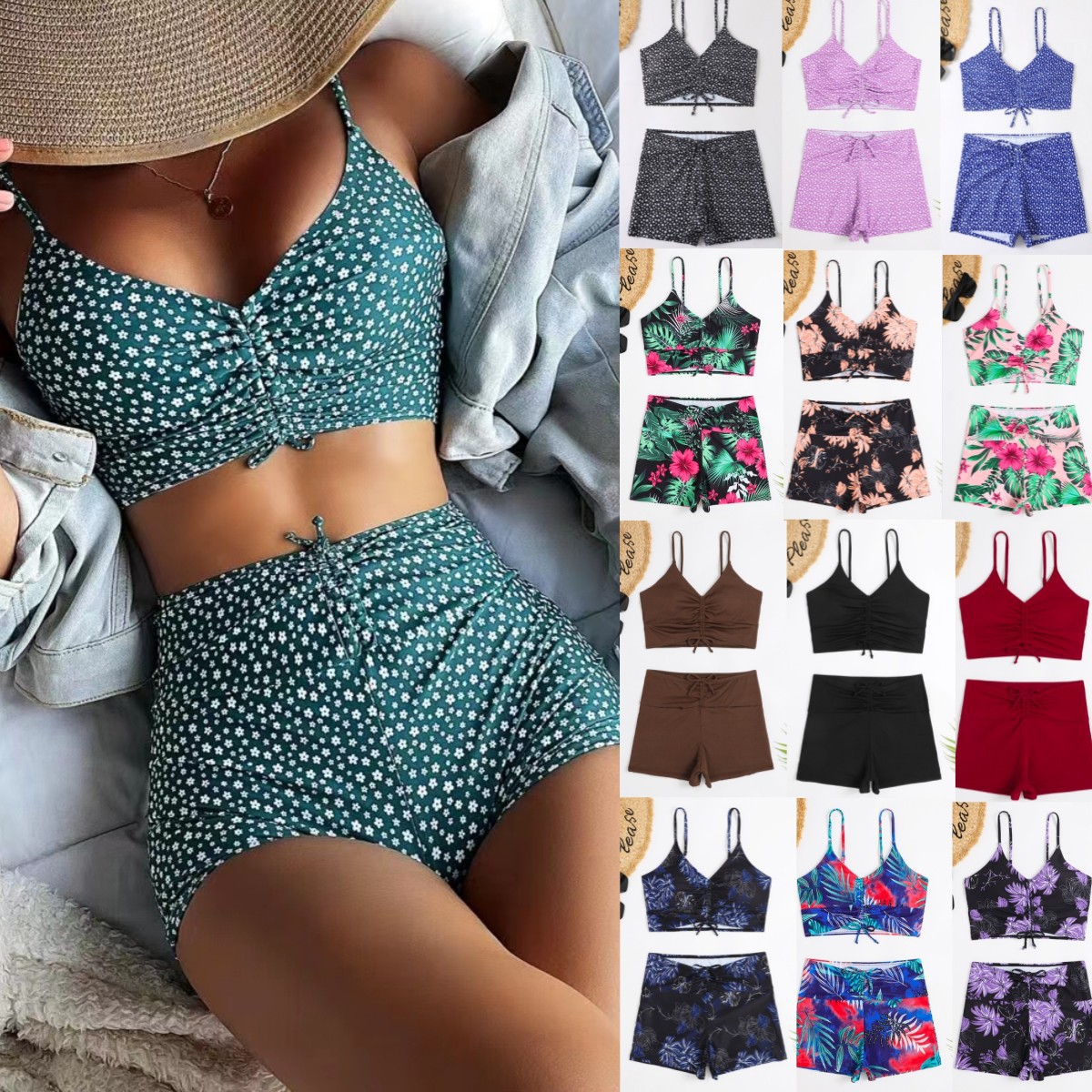 Women's Leaves Polka Dots Solid Color Printing 2 Piece Set Bikinis display picture 1