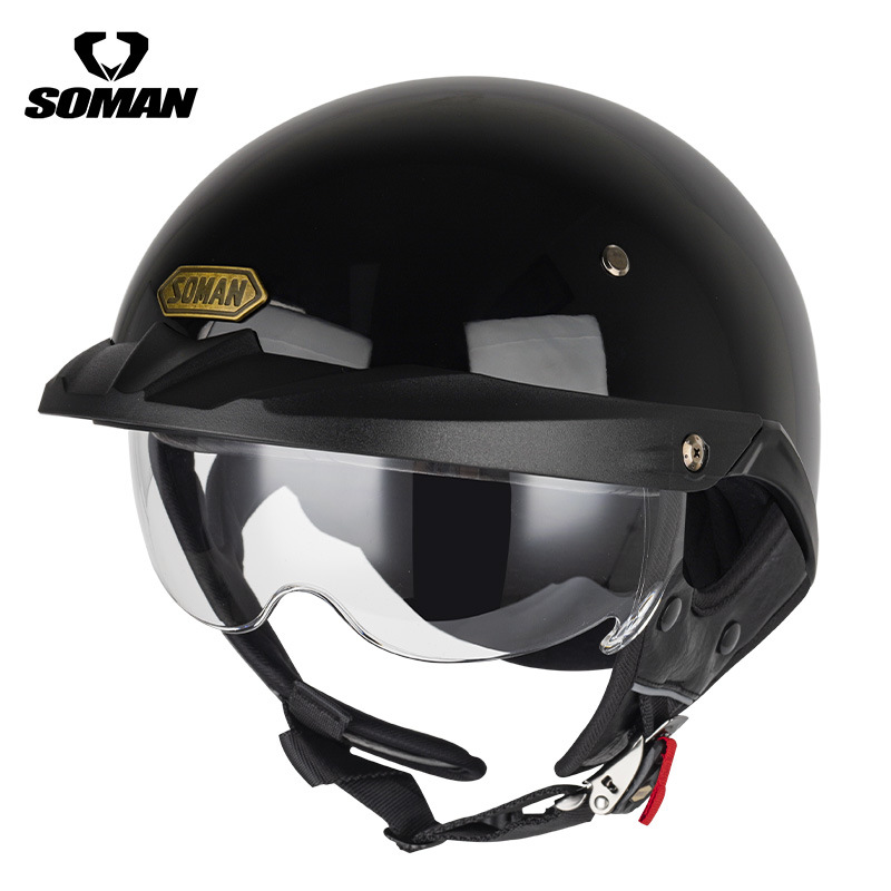 Half Helmet Electric – Motuoche Motosiklet kaskı (dəbilqə) - gloss-black-transparent-inner-lens-m