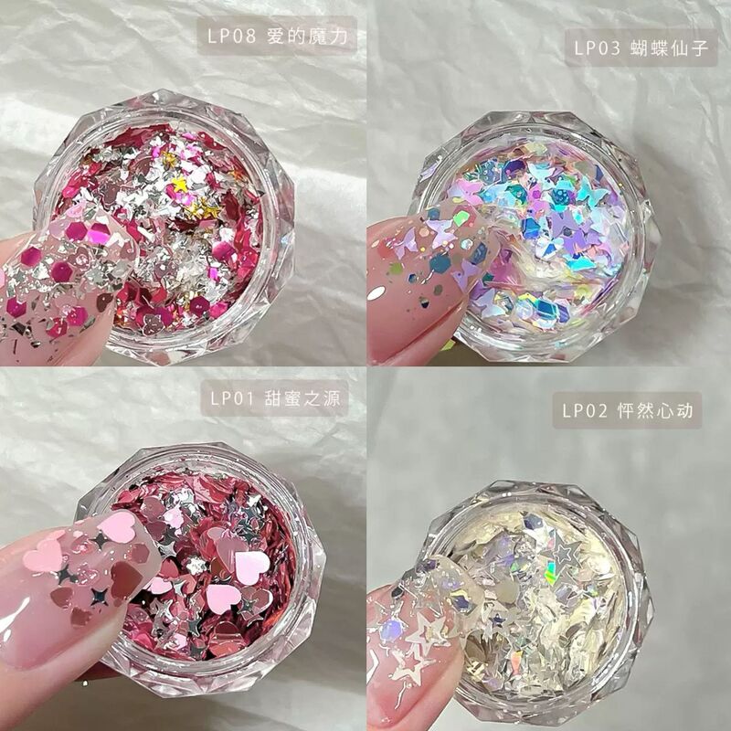 Nail art sequins net red flash four stars love stars girl pink glitter nail decoration beating heart