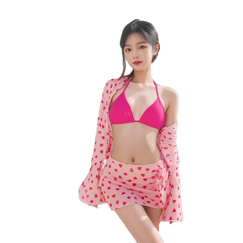 Traje de baño de protección solar de manga larga para mujer bikini de alta gama puro deseo chica caliente falda vacaciones junto al mar traje de baño dividido para mujer