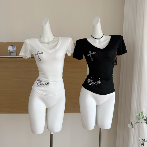 Women's Loose-Fitting 2025 Summer Large-Sized Print V-Neck T-Shirt