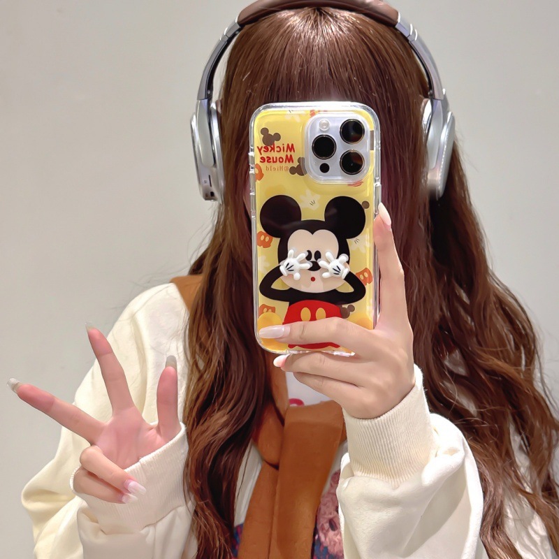 Divertido y lindo cubriéndose la cara Mickey para iphone15 funda para teléfono móvil 16ProMax Apple 14 tridimensional 13 dibujos animados 16