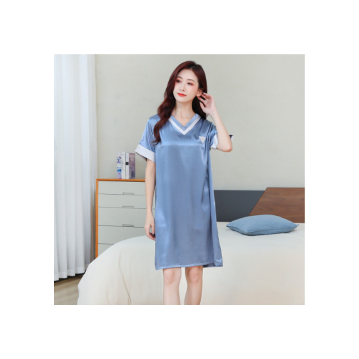 2024 verano toda la luz tela de hielo pijama chica simple V-collar pijama largo delgado ropa de hogar se puede usar