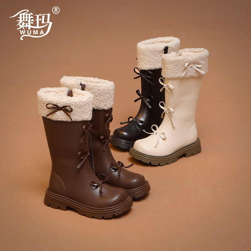 Girls' High Boots Children's Leather Boots 2025 New Winter Plush Warm Stylish Long Boots
