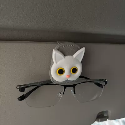 Explosions Car Glasses Clip Car: Car Glasses Clip/Bill Clip - white-cat-grey