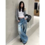 宽松高腰美式直筒牛仔裤