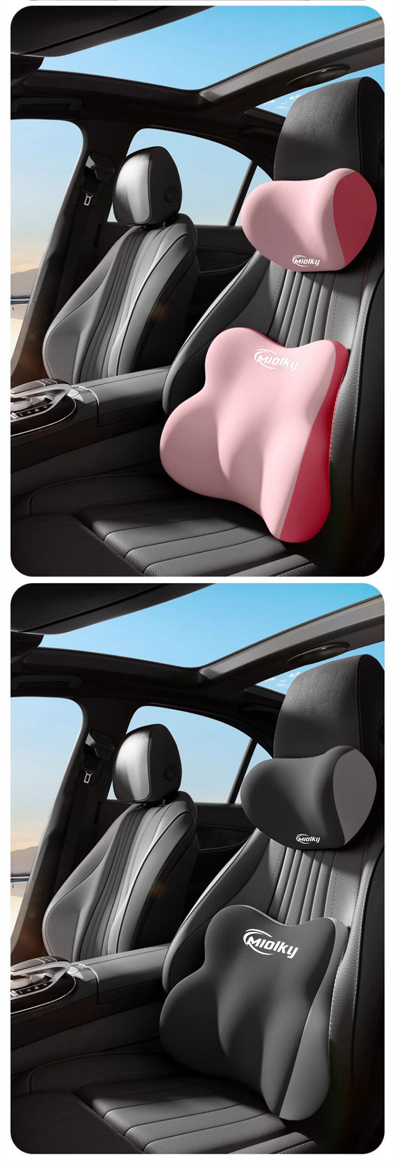 Seat Memory Foam Lumbar Cushion Neck Pillow Car Headrest Cushion for Long Sitting in the Car Slow Rebound Lumbar Support Headrest