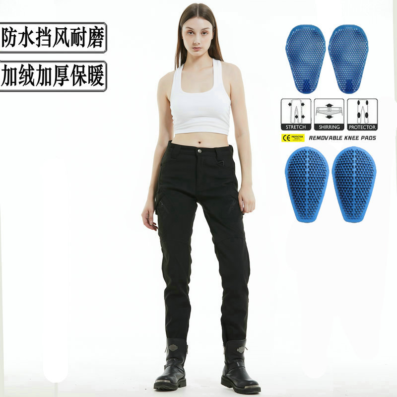 Motocicleta invierno anti-caída ciclismo pantalones impermeable forrado de lana gruesa a prueba de viento cintura alta motocicleta anti-caída pantalones de silicona equipo de protección