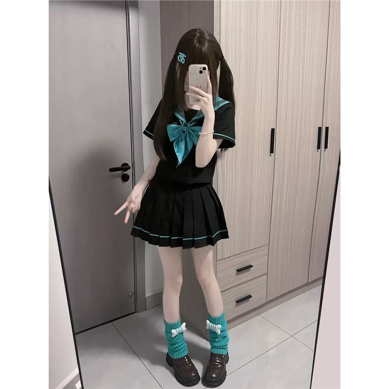JK制服青本绘短袖日系校供感女夏季中间百褶裙基础学院水手服套装|undefined