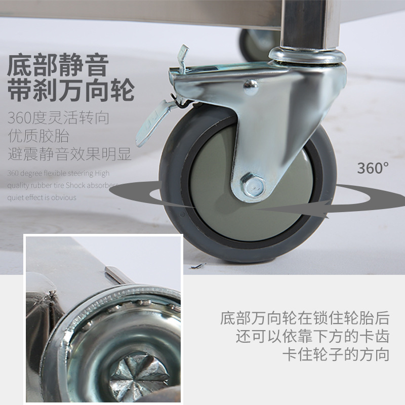 Carrito de Comedor de Acero Inoxidable de Tres Niveles para Uso Comercial en Hoteles, Carrito de Servicio Móvil, Estante para Entrega de Alimentos, Estante para Almacenamiento de Bebidas, Carrito Reforzado.