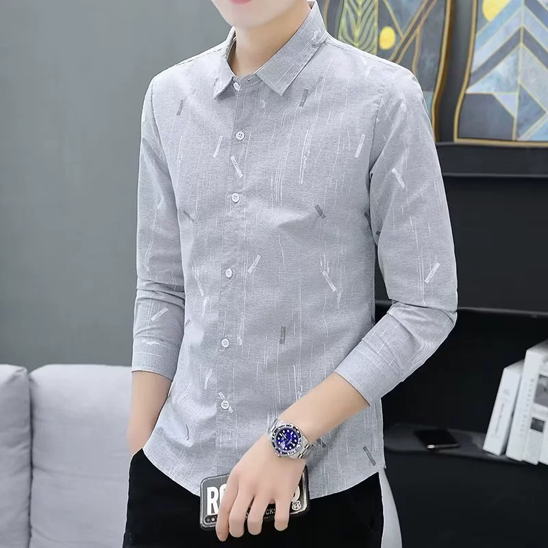 Рубашка с длинными рукавами, мужская осенне-зимняя тонкая и красивая молодежная деловая повседневная рубашка, осенняя модная рубашка в корейском стиле на флисовой подкладке