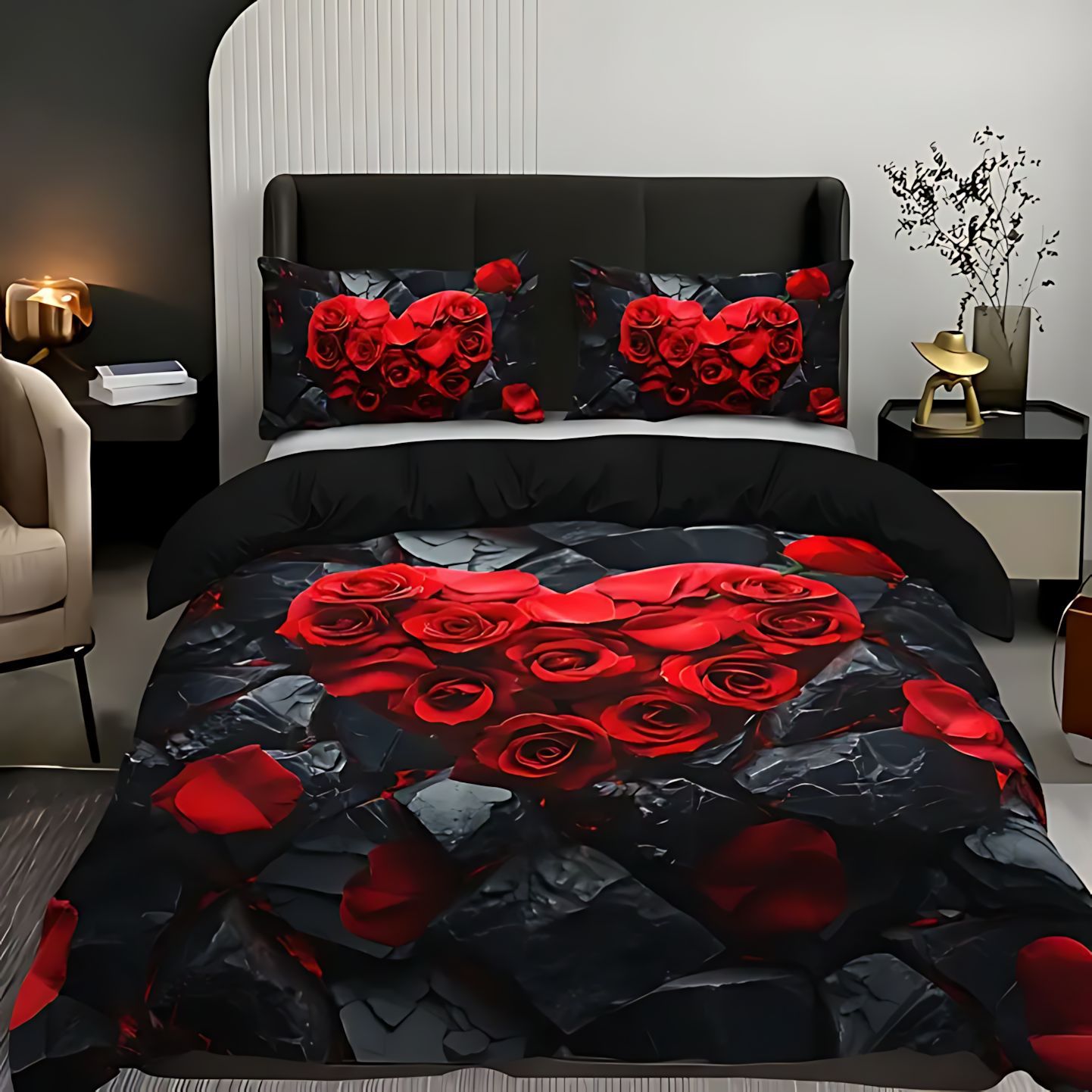 TEMU / JIT transfronterizo nuevo producto ligero de lujo suave y cómodo rosa roja impresión digital set fuente fabricante