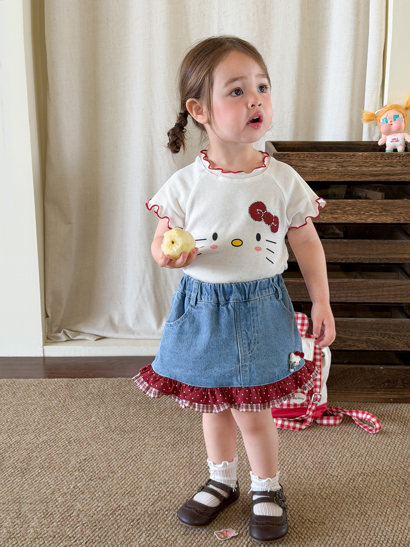 Caña de azúcar de pera ropa infantil niñas falda delgada verano 2026 falda de niños clase A bolsa de bebés falda corta de vaqueros
