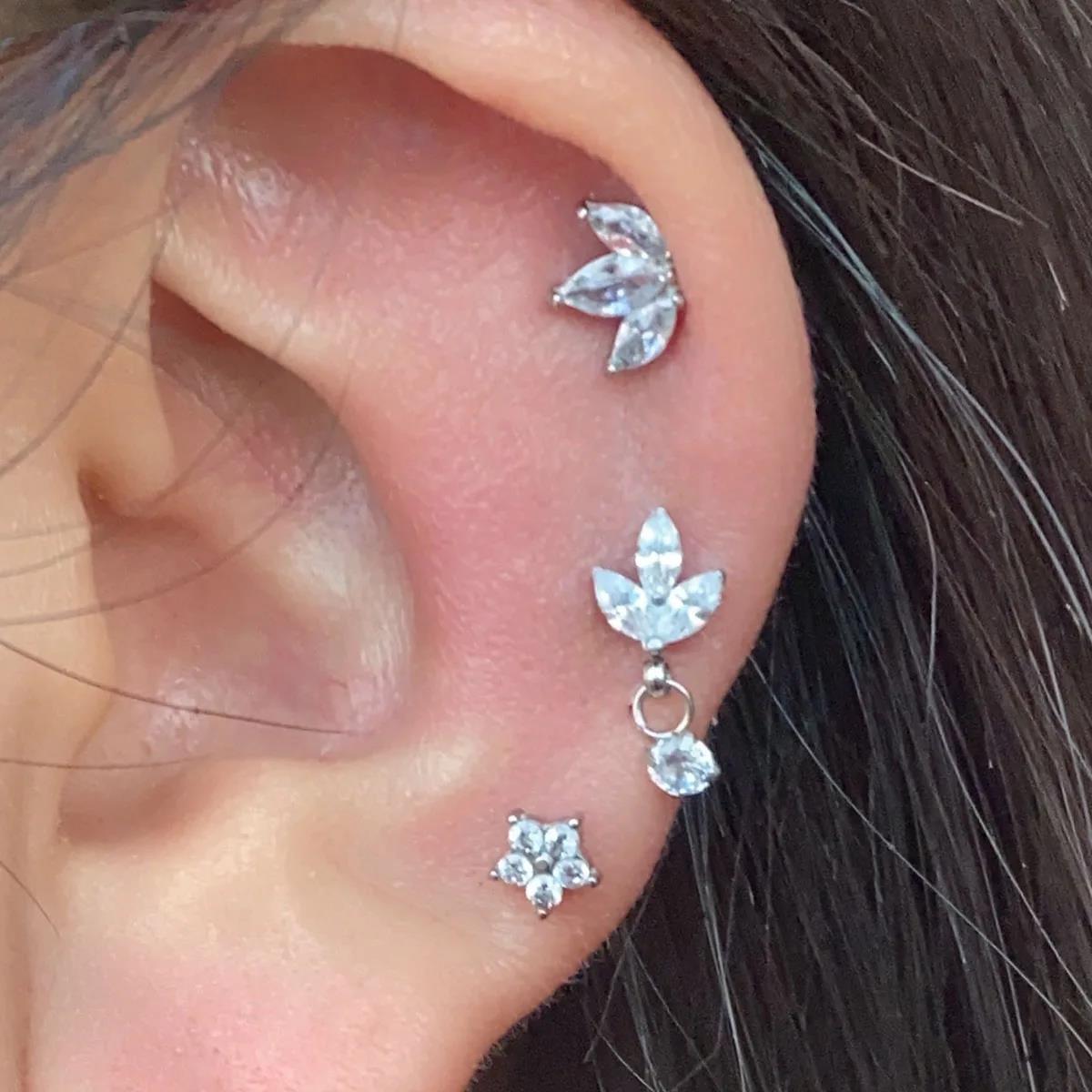 1 Piece Simple Style Petal Inlay 316 Stainless Steel  Zircon Cartilage Earrings display picture 7