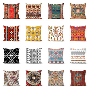 National Bohemian style pillow case retro pattern short plush printed Pillow sofa backrest manufacturers wholesale