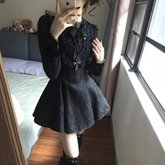 富家千金小香风连衣裙女秋冬设计感小众蝴蝶结公主裙法式收腰裙子