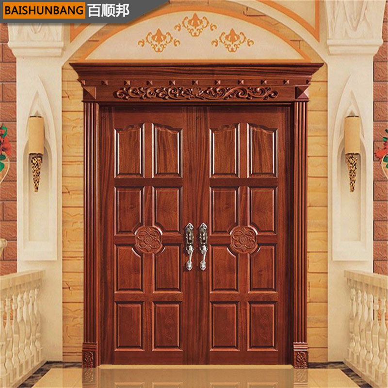 百順邦 豪華雙開工藝大門雕花木門高端複古別墅庭院大門廣州廠家