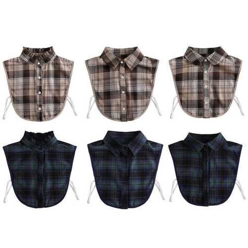 Grid blouse false collar temperament lotus edge stand collar grid shirt false collar women autumn winter inner sweater collar