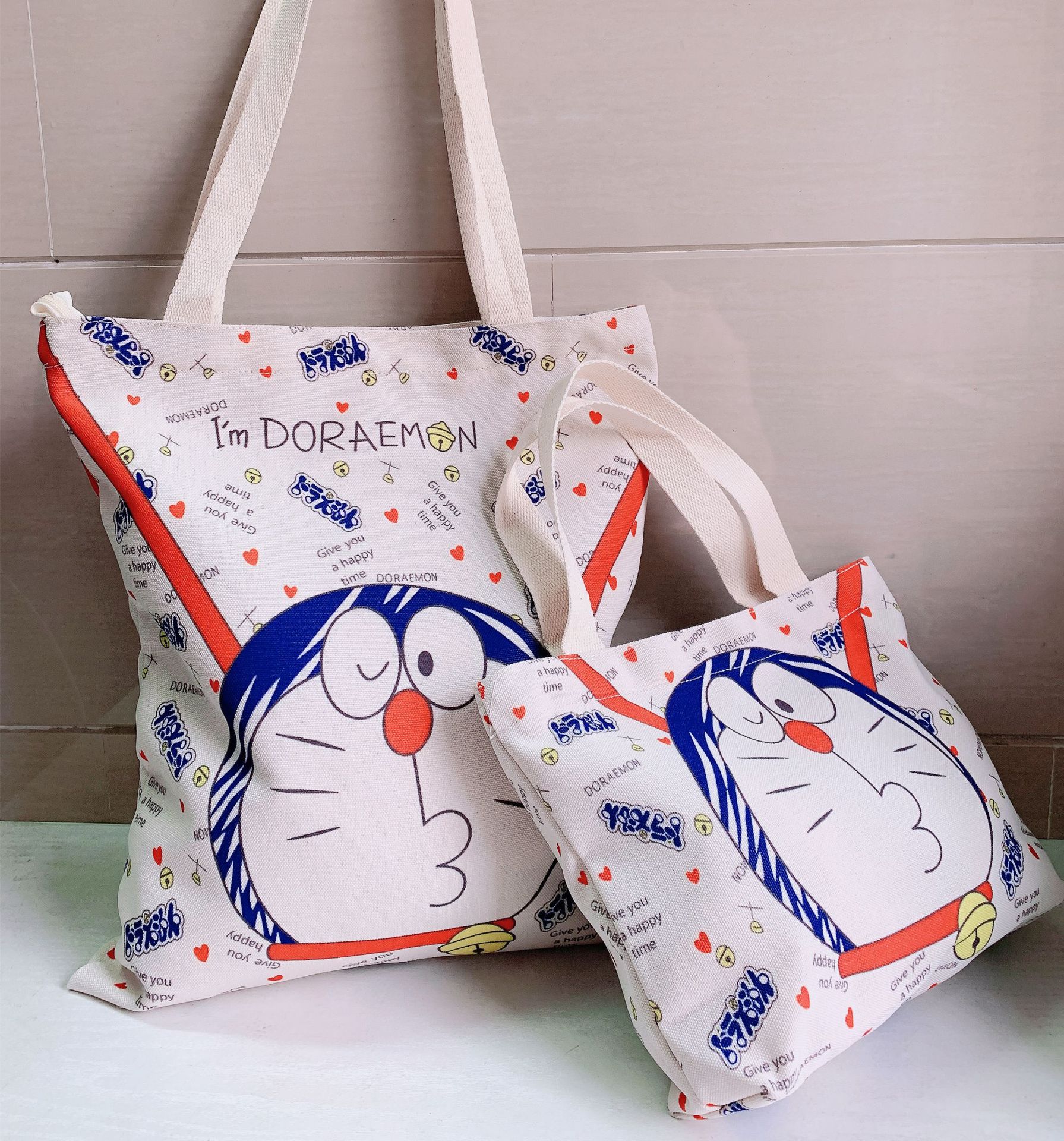 哆啦 a梦帆布袋 卡通叮当手提单肩包日系轻便可折叠大容量购物袋|ru