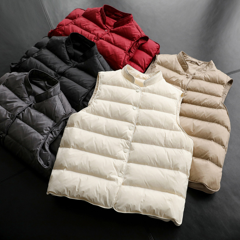 Super Lightweight and Warm ~ 90 White Duck down Stand Collar Straight Short down Vest for Women 2024 Autumn and Winter 044 Super Lightweight and Warm ~ 90 White Duck down Stand Collar Straight Short down Vest for Women 2024 Autumn and Winter 044