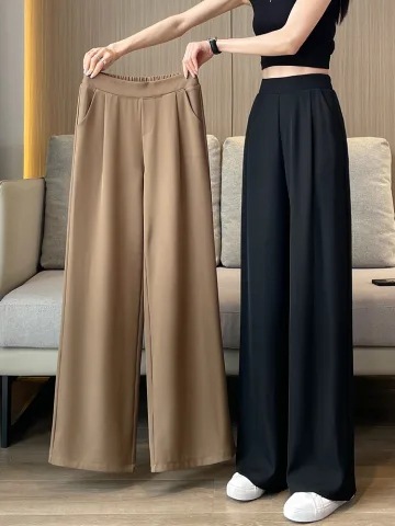 女性用対外貿易スーツパンツ、春と秋のハイウエストワイドレッグパンツ、新しい夏の薄いカジュアルナローストレートレディースパンツ|undefined