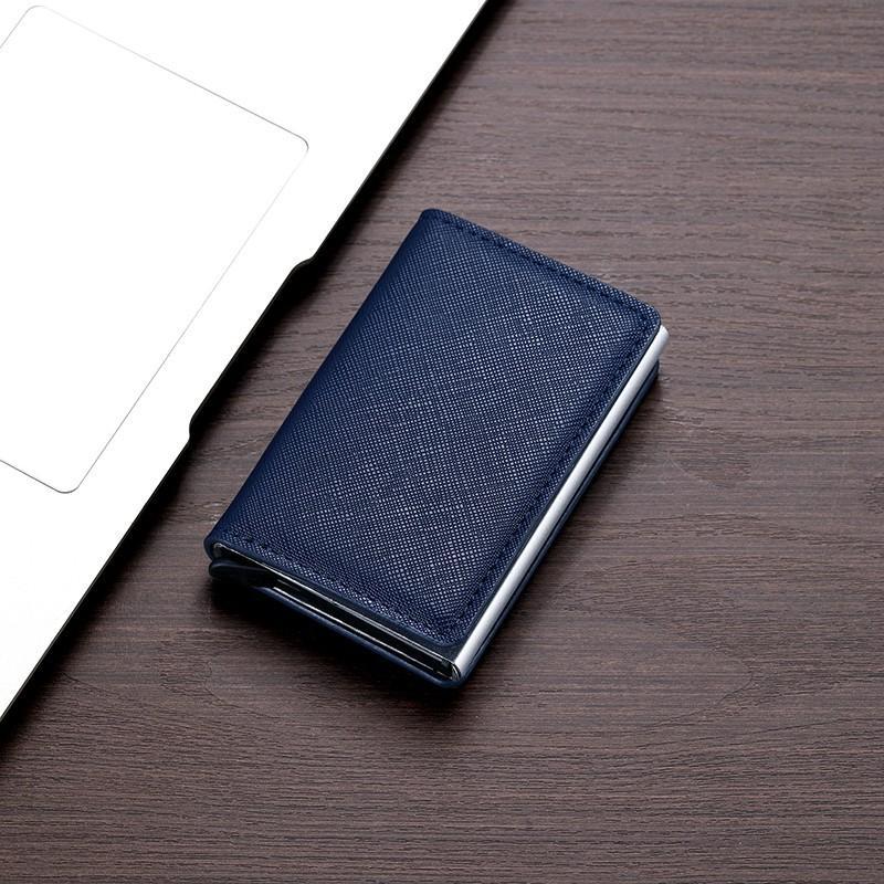 Fibra de carbono RFID cepillo antirrobo auto pop-up tarjeta de crédito ultra delgada tarjeta de metal cartera multi-tarjeta para hombres