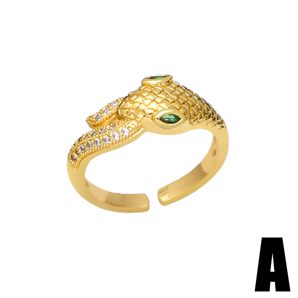 Fashion Micro-Inlaid Zircon Geometric Snake-Shaped Open Adjustable Ring