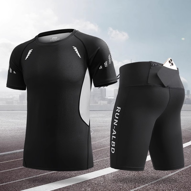 Set de carrera de secado rápido para hombres de verano helado ropa deportiva alta elástica ropa de entrenamiento de maratón de atletismo respirable