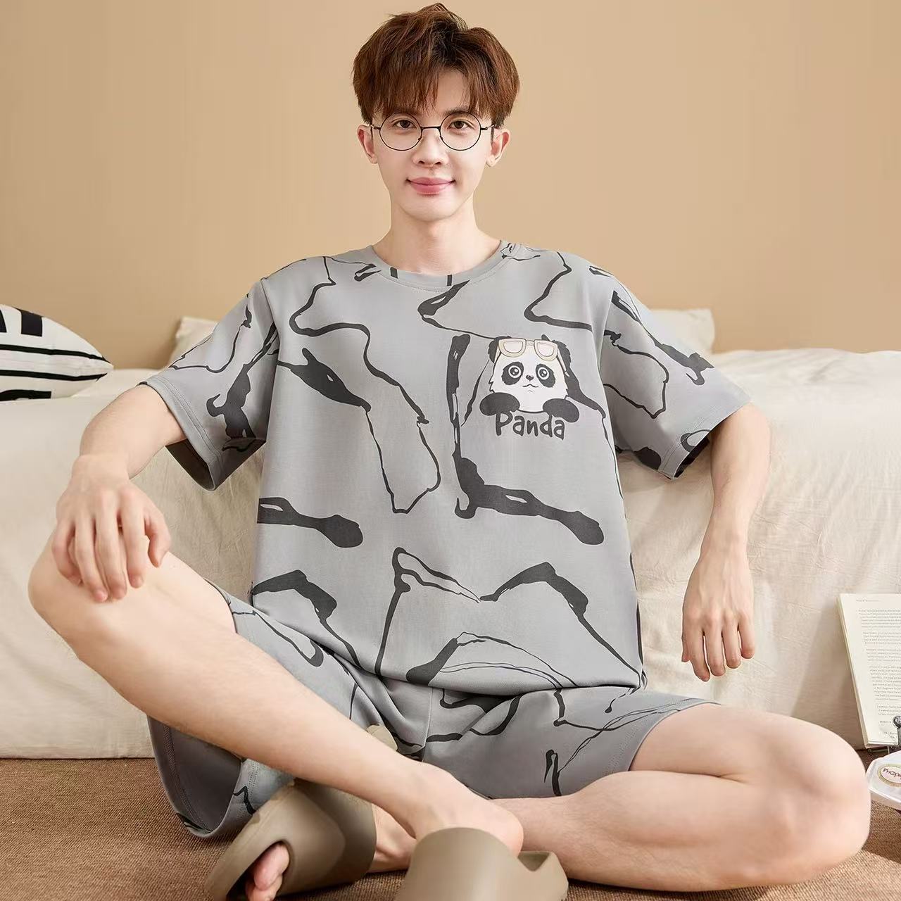 Bulk Wholesale Men's Cartoon Pajamas, Loose Casual Plus Size, Student Plus Size, Youth Summer Men's Home Wear