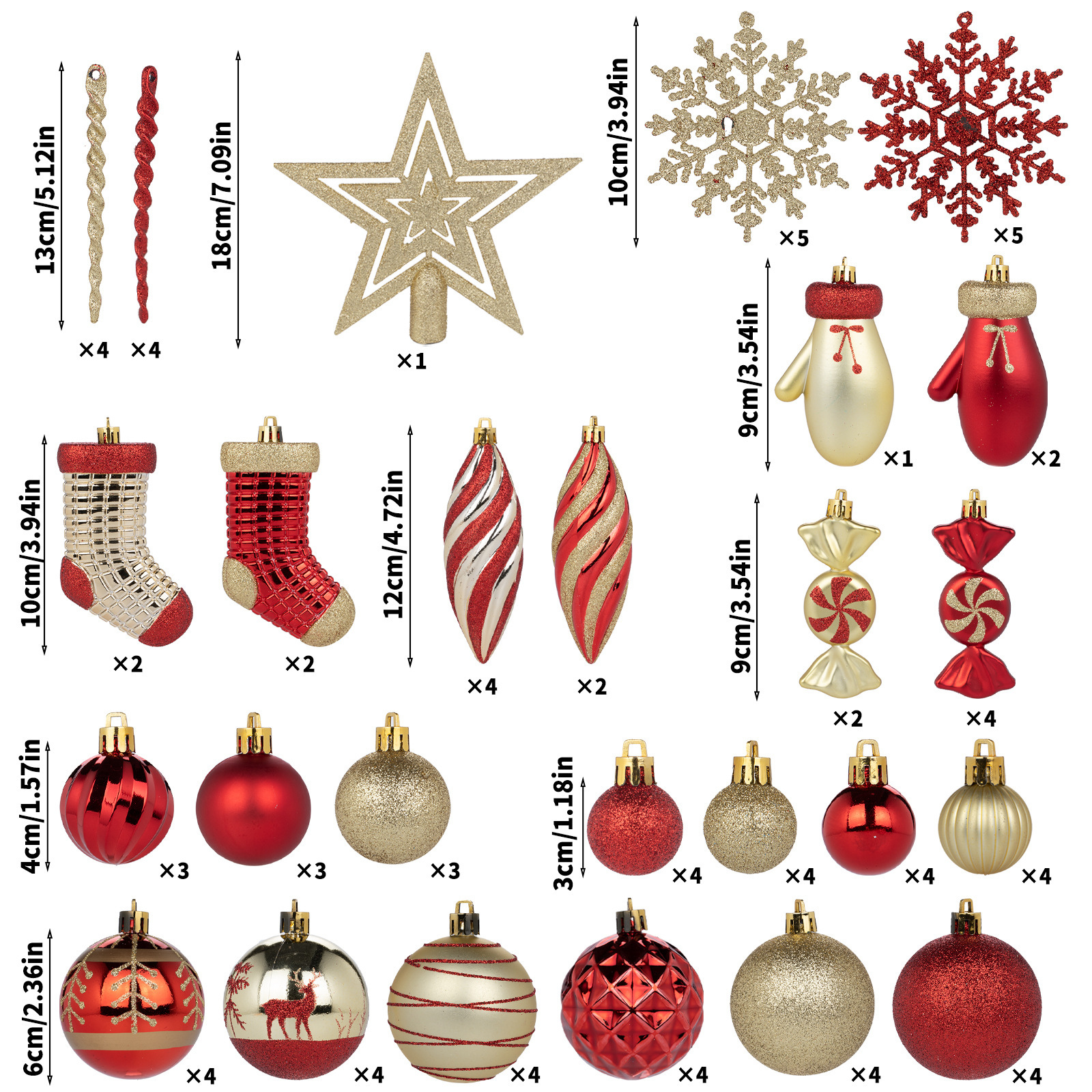 Navidad nuevo 87PCS set de bolas de Navidad galvanizadas dibujadas a mano en forma de árbol de Navidad colgante bola decorativa