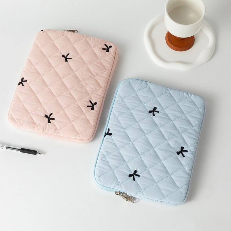 韓国insタブレット収納かわいい菱格刺繍蝶結び11/13/15インチノート収納バッグ|undefined