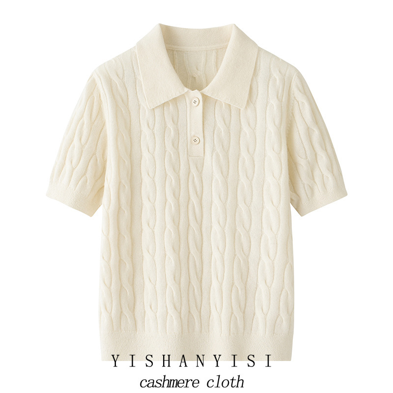 Inner Mongolia ~ polo collar small twist short sleeve women's 100 pure cashmere half sleeve sleeve soft waxy skin-friendly spring and autumn warm outside