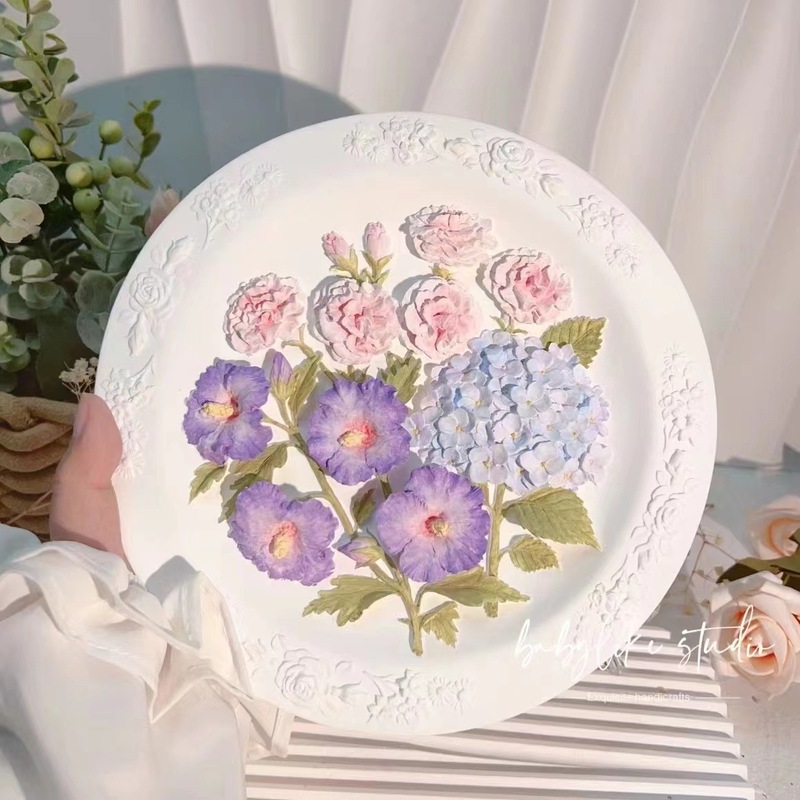 新しいかわいいアロマの花の石膏3d立体浮彫画の置物のミニカラーの絵の落書きの置物|undefined