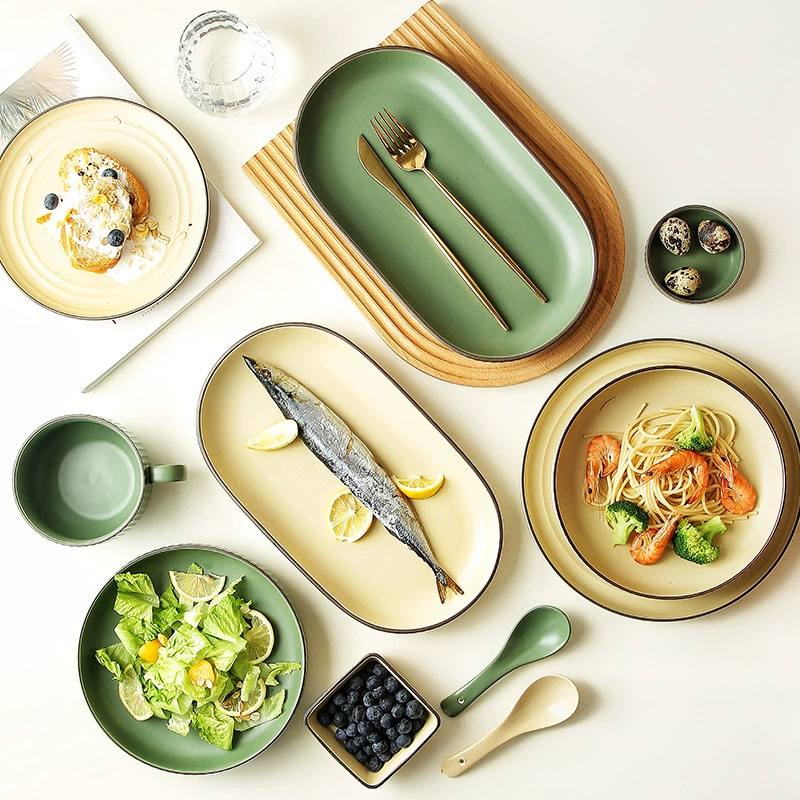 Ceramic tableware set, Scandinavian style, simple elegant design — assorted plates and bowls