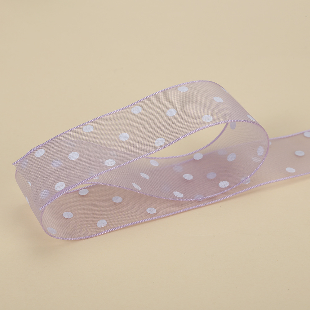 2,5 cm Polka Dot hilo transparente impresión cinta flores floral caja de regalo embalaje con puntos organza fábrica al por mayor