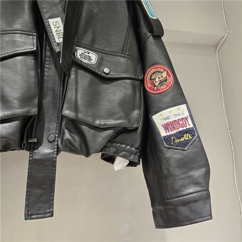 Chaqueta de Cuero Sintético Estilo Motociclista para Mujer con Cierre