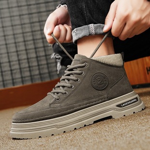 Men's Martin Boots, British Style, High-Top Work Shoes, Height-Increasing, Autumn 2025 New Model, Leather Surface, Trendy Mid-Top Shoes for Men