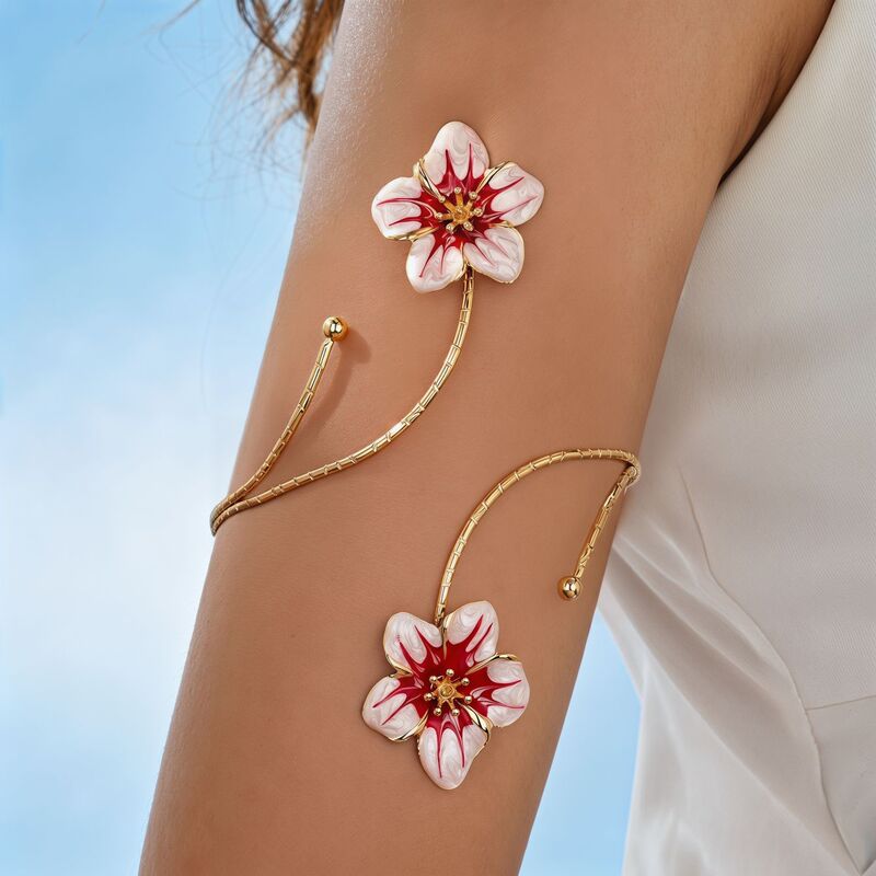 Metal Oil-Drip Floral Arm Bracelet, Adjustable Open Arm Ring, Elegant and Unique Accessory for Women Metal Oil-Drip Floral Arm Bracelet, Adjustable Open Arm Ring, Elegant and Unique Accessory for Women