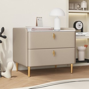 Simple Modern Environmentally Friendly Bedside Table Pure Solid Wood Slate Light Luxury Bedroom Heightened Storage Cabinet Minimalist High-End Storage Cabinet